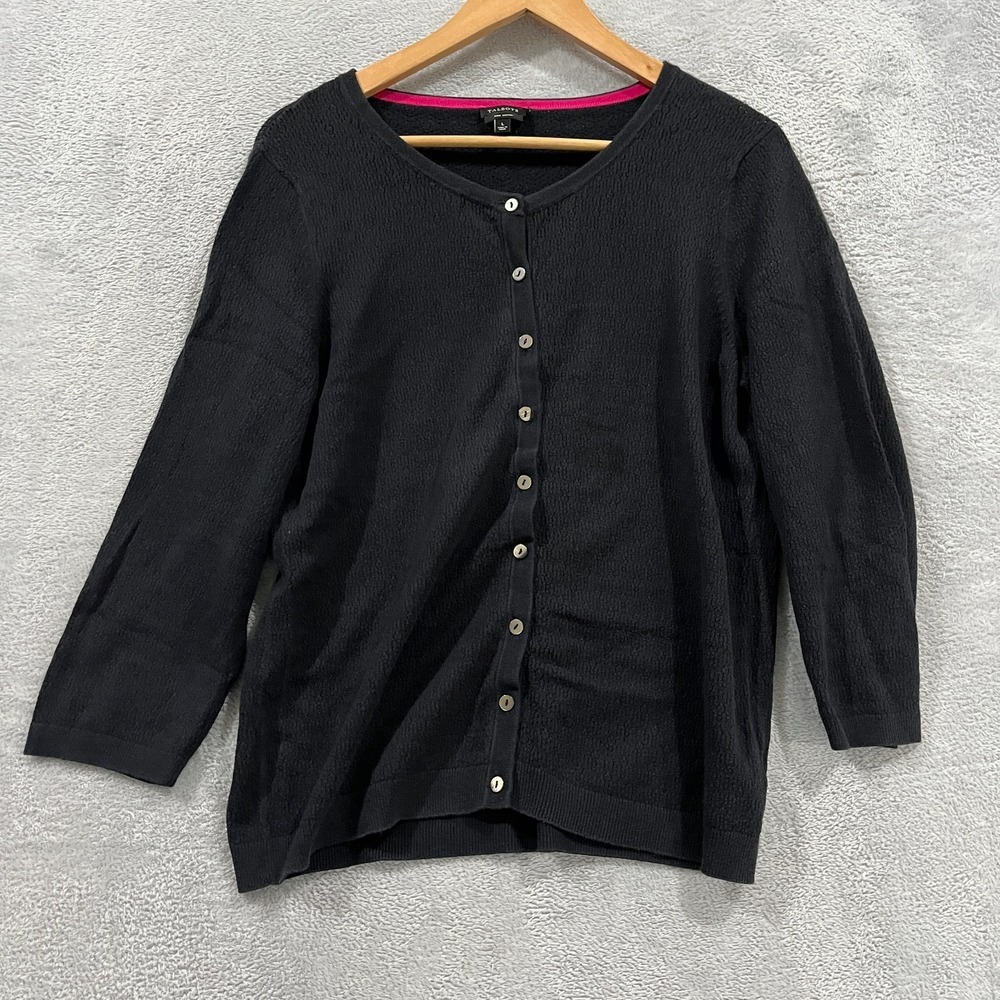 Talbots‎ Cardigan Womens Large Textured Cotton Bateau Neck Button Up 3/4 Sleeve